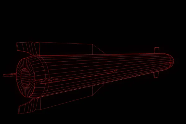 Rakéta Hologram drótváz stílusban. Szép 3D-s renderelés — Stock Fotó