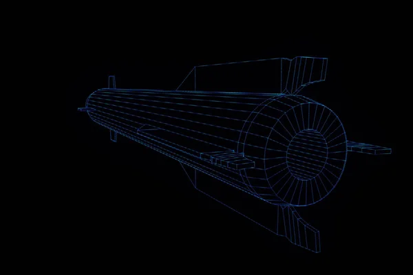 홀로그램 와이어 프레임 스타일에서 로켓입니다. 멋진 3d 렌더링 — 스톡 사진