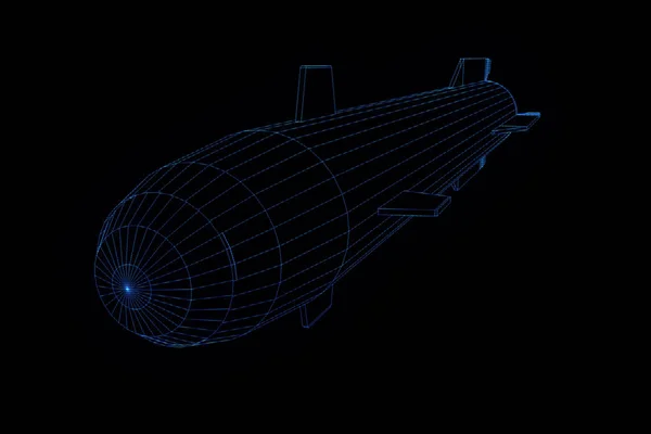 Rocket in Hologram Wireframe Style (en inglés). Niza 3D Rendering — Foto de Stock