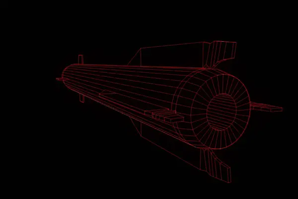 Raket i hologrammet Wireframe stil. Fina 3d-Rendering — Stockfoto