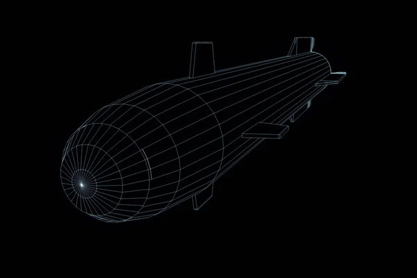 Rocket in Hologram Wireframe Style (en inglés). Niza 3D Rendering —  Fotos de Stock