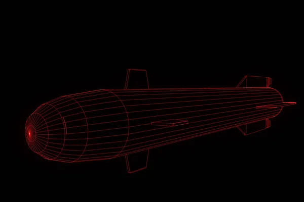 在全息图线框风格的火箭。漂亮的 3d 渲染 — 图库照片