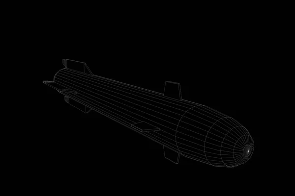 Rocket in stile ologramma Wireframe. Rendering 3D piacevole — Foto Stock