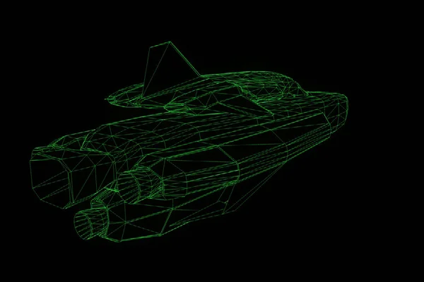 Shuttle in Hologram Wireframe Style (en inglés). Niza 3D Rendering — Foto de Stock