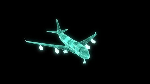Airplane Jet in Hologram Wireframe Style. Nice 3D Rendering — Stock Video