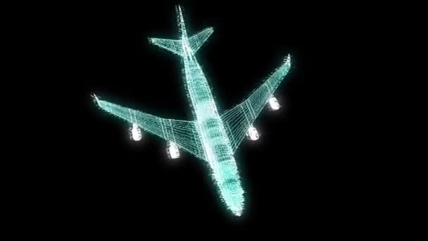 Avión Jet en estilo Holograma Wireframe. Niza 3D Rendering — Vídeos de Stock