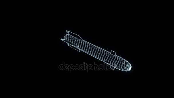홀로그램 와이어 프레임 스타일에서 로켓입니다. 멋진 3d 렌더링 — 비디오