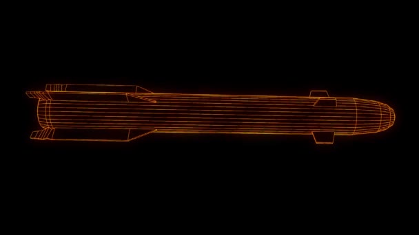 Raket i hologrammet Wireframe stil. Fina 3d-Rendering — Stockvideo