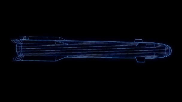 Rocket in Hologram Wireframe Style. Nice 3D Rendering — Stock Video