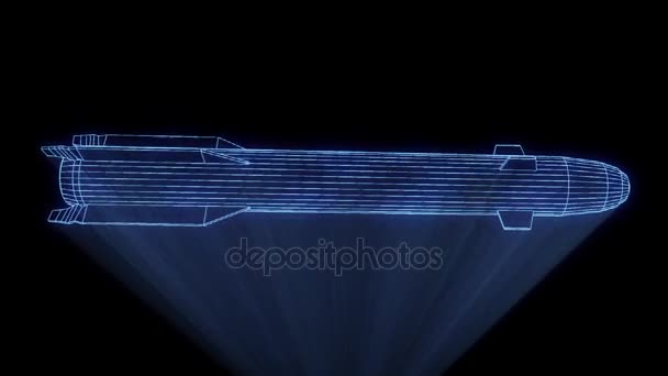 Rocket in Hologram Wireframe stijl. Mooie 3D-Rendering — Stockvideo