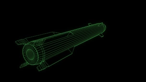 Rocket in stile ologramma Wireframe. Rendering 3D piacevole — Video Stock