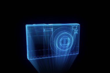 Fotoğraf makinesi Hologram tel kafes tarzı. Güzel 3d render