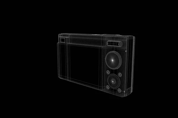 Fotocamera in Hologram Wireframe stijl. Mooie 3D-Rendering — Stockfoto