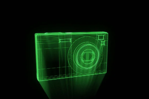 Fotokamera im Hologramm Wireframe-Stil. schönes 3D-Rendering — Stockfoto