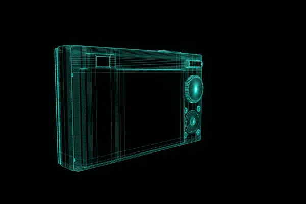 Fotokamera i hologrammet Wireframe stil. Fina 3d-Rendering — Stockfoto