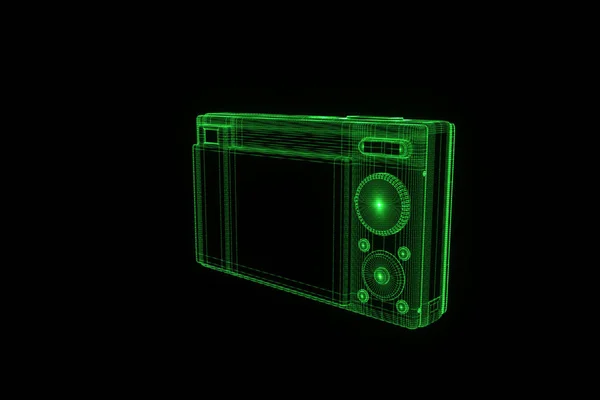 Câmera fotográfica em estilo holograma Wireframe. Boa renderização 3D — Fotografia de Stock