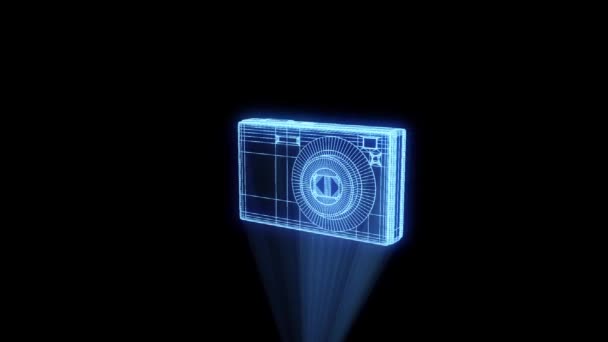 Câmera fotográfica em estilo holograma Wireframe. Boa renderização 3D — Vídeo de Stock