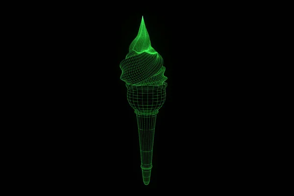 Icecream in Hologram Wireframe Style (en inglés). Niza 3D Rendering — Foto de Stock