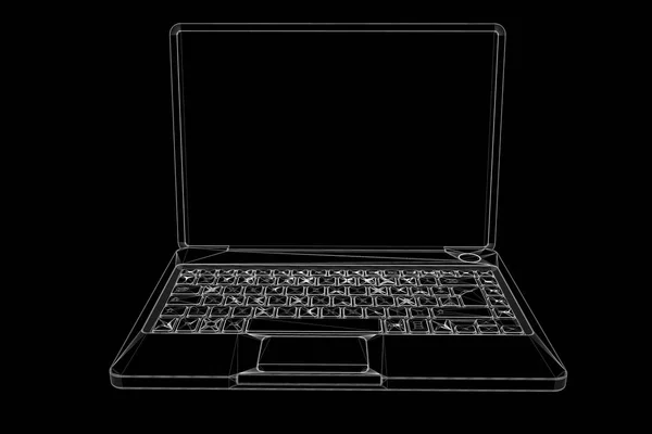 Laptop im Hologramm-Wireframe-Stil. schönes 3D-Rendering — Stockfoto