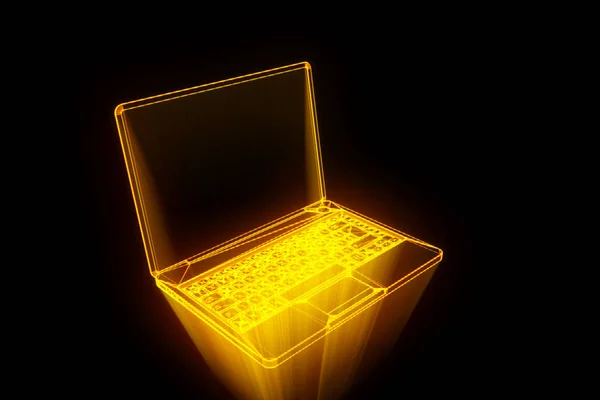 Laptop in Hologram Wireframe stijl. Mooie 3D-Rendering — Stockfoto