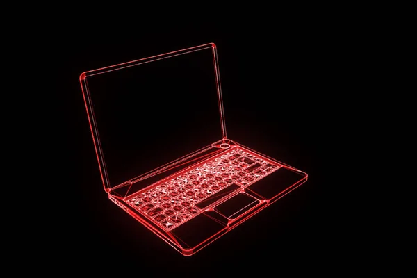 Laptop im Hologramm-Wireframe-Stil. schönes 3D-Rendering — Stockfoto