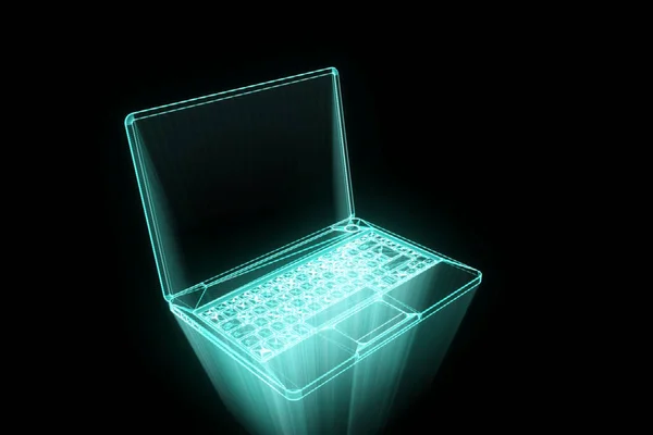 Laptop w stylu model szkieletowy Hologram. Ładne renderowania 3d — Zdjęcie stockowe