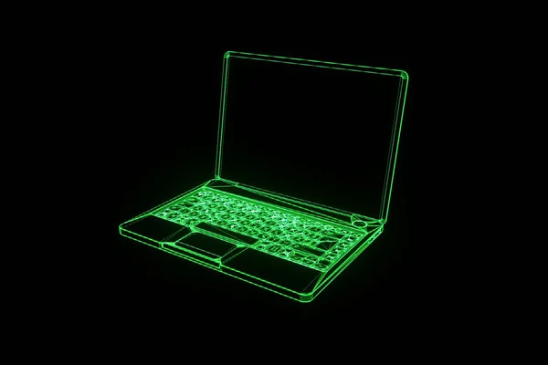 Laptop i hologrammet Wireframe stil. Fina 3d-Rendering — Stockfoto