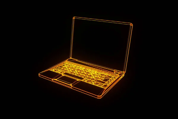 Laptop im Hologramm-Wireframe-Stil. schönes 3D-Rendering — Stockfoto