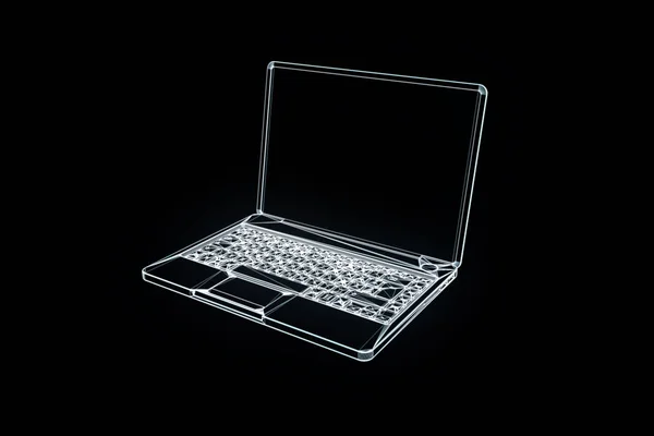 Laptop im Hologramm-Wireframe-Stil. schönes 3D-Rendering — Stockfoto