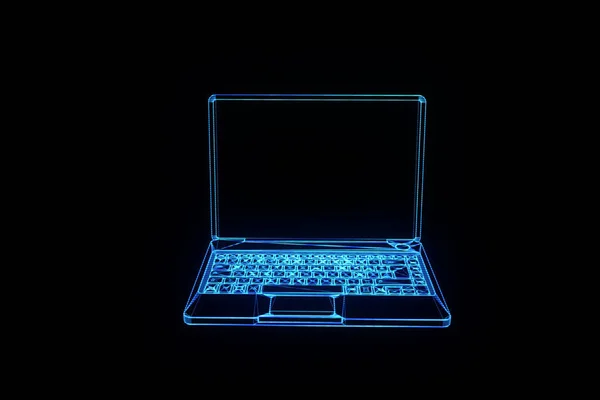 Laptop im Hologramm-Wireframe-Stil. schönes 3D-Rendering — Stockfoto