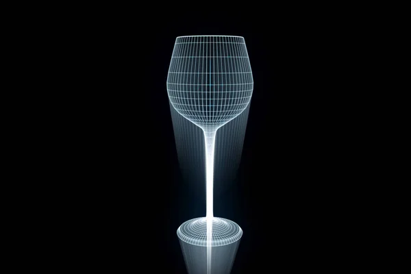 Weinglas im Hologrammdrahtstil. schönes 3D-Rendering — Stockfoto
