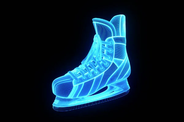 Patinaje sobre hielo en holograma Wireframe Style. Niza 3D Rendering — Foto de Stock