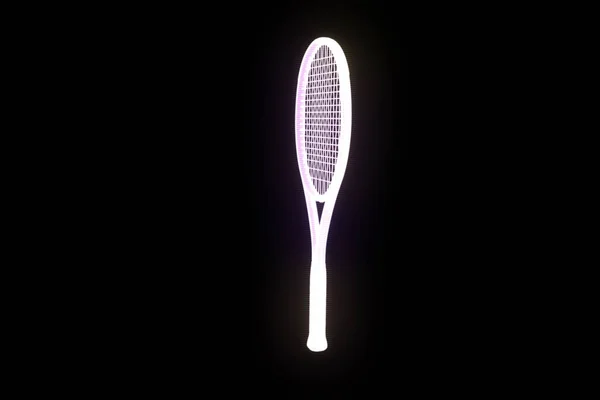 Raqueta de tenis en estilo Holograma Wireframe. Niza 3D Rendering — Foto de Stock