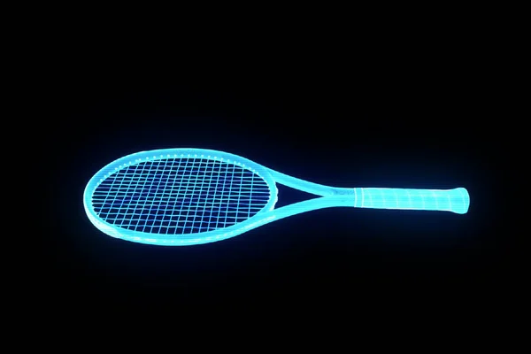 Teniszütő, Hologram drótváz stílusban. Szép 3D-s renderelés — Stock Fotó