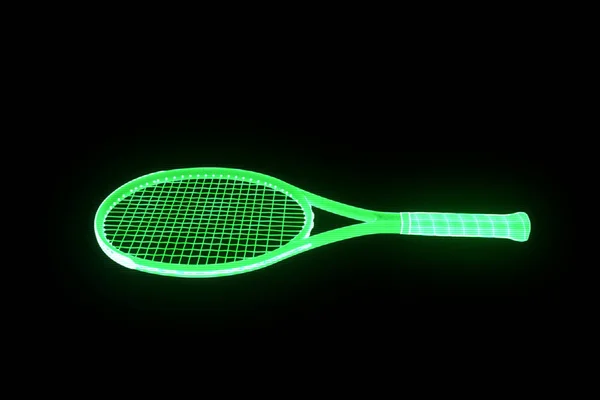 Tennis Racket in Hologram Wireframe Style. Nice 3D Rendering — Stock Photo, Image