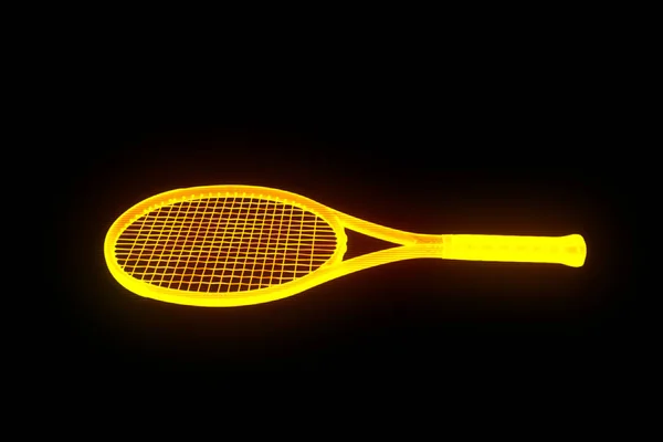 홀로그램 와이어 프레임 스타일에 테니스 라켓입니다. 멋진 3d 렌더링 — 스톡 사진