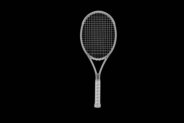 网球拍在全息图线框风格。漂亮的 3d 渲染 — 图库照片
