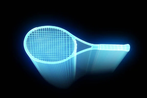 Tennis Racket in Hologram Wireframe Style. Nice 3D Rendering — Stock Photo, Image