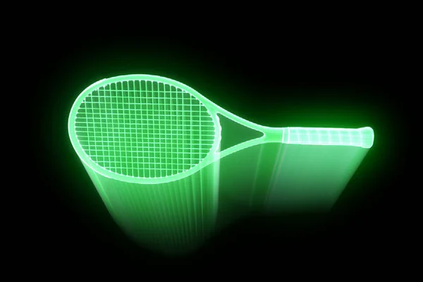 Tennis Racket in Hologram Wireframe Style. Nice 3D Rendering — Stock Photo, Image