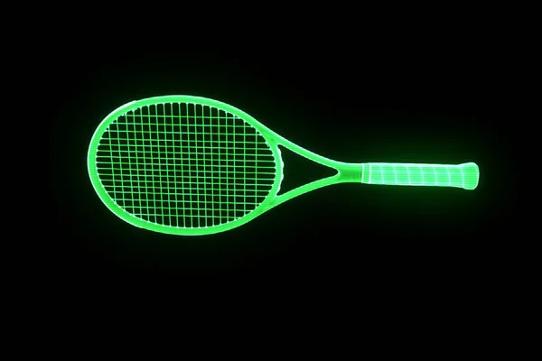 Tennis Racket in Hologram Wireframe Style. Nice 3D Rendering — Stock Photo, Image