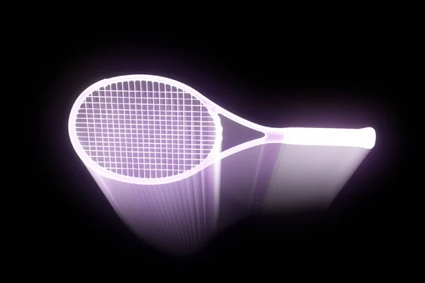 Tennis Racket in Hologram Wireframe Style. Nice 3D Rendering — Stock Photo, Image