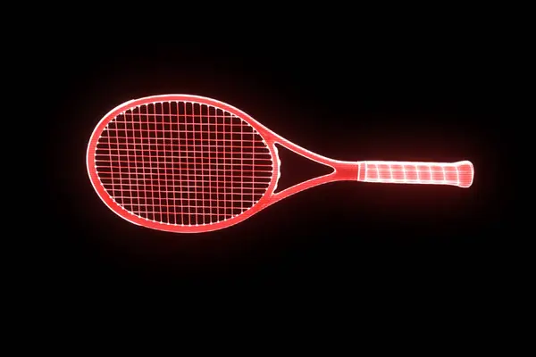 Tennisracket in Hologram Wireframe stijl. Mooie 3D-Rendering — Stockfoto