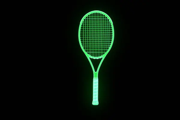 Raqueta de tenis en estilo Holograma Wireframe. Niza 3D Rendering — Foto de Stock
