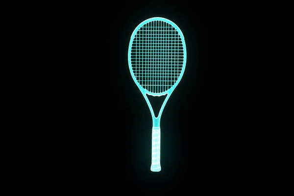 ホログラム ワイヤ フレーム スタイルでテニス ラケット。素敵な 3 d レンダリング — ストック写真