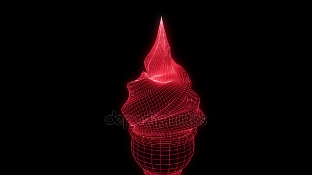 Icecream in stile ologramma Wireframe. Rendering 3D piacevole — Video Stock