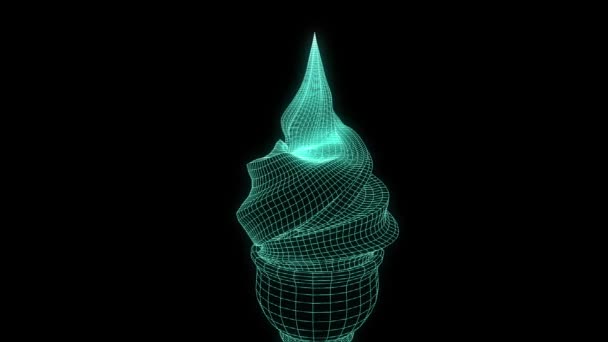 Icecream in Hologram Wireframe Style. Nice 3D Rendering — Stock Video