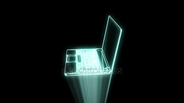 Computadora portátil en estilo Holograma Wireframe. Niza 3D Rendering — Vídeos de Stock