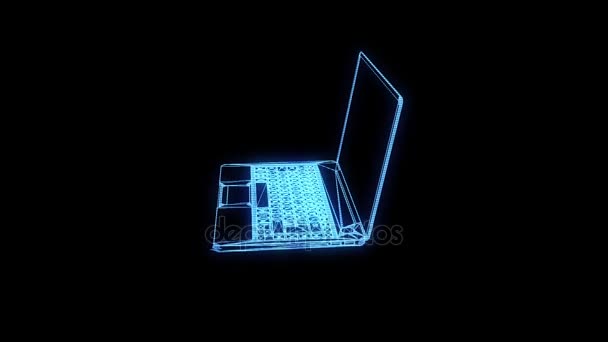 Laptop in Hologram Wireframe Style. Nice 3D Rendering — Stock Video