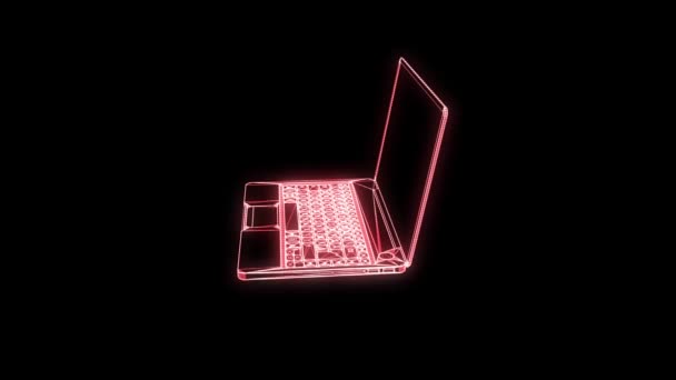 Laptop Hologram drótváz stílusban. Szép 3D-s renderelés — Stock videók