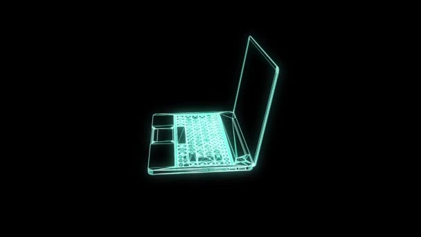 Laptop i hologrammet Wireframe stil. Fina 3d-Rendering — Stockvideo